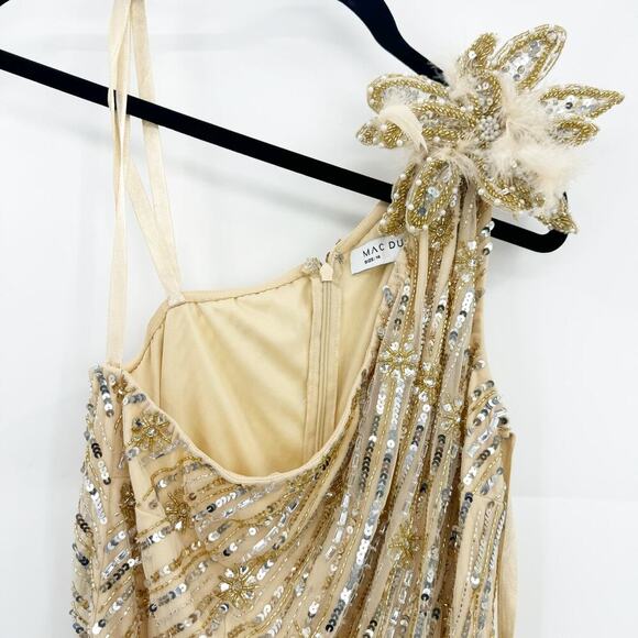 MAC DUGGAL Gold Embellished Floral Detail One Shoulder Gown Size 14 NWT - Picture 9 of 13